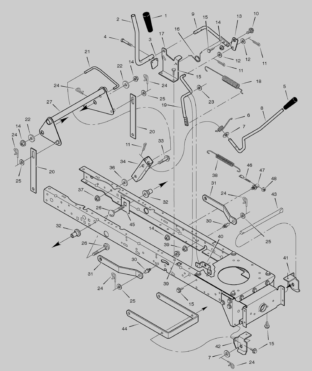 Mower Housing Suspension Diagram and Parts List for 465605X48A 2003 Briggs and Stratton Lawn Tractor
